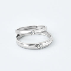 Heart-shape with Round Zircon Silver Couple Ring for Women