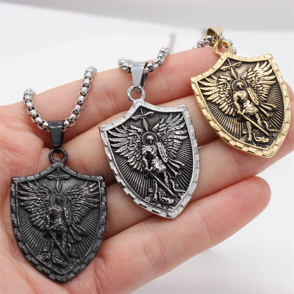 War God Angel Shield Titanium Steel Pendant for Men