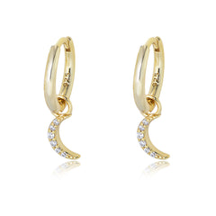 Zircon Moon Pendant Silver Hoop Earrings for Women
