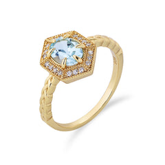 Sky Blue Topaz Luxury Hexagon Sterling Silver Ring