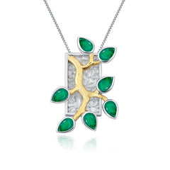 Natural Colourful Gemstones Flower Branch Jade Leaf Pendant Silver Necklace for Women