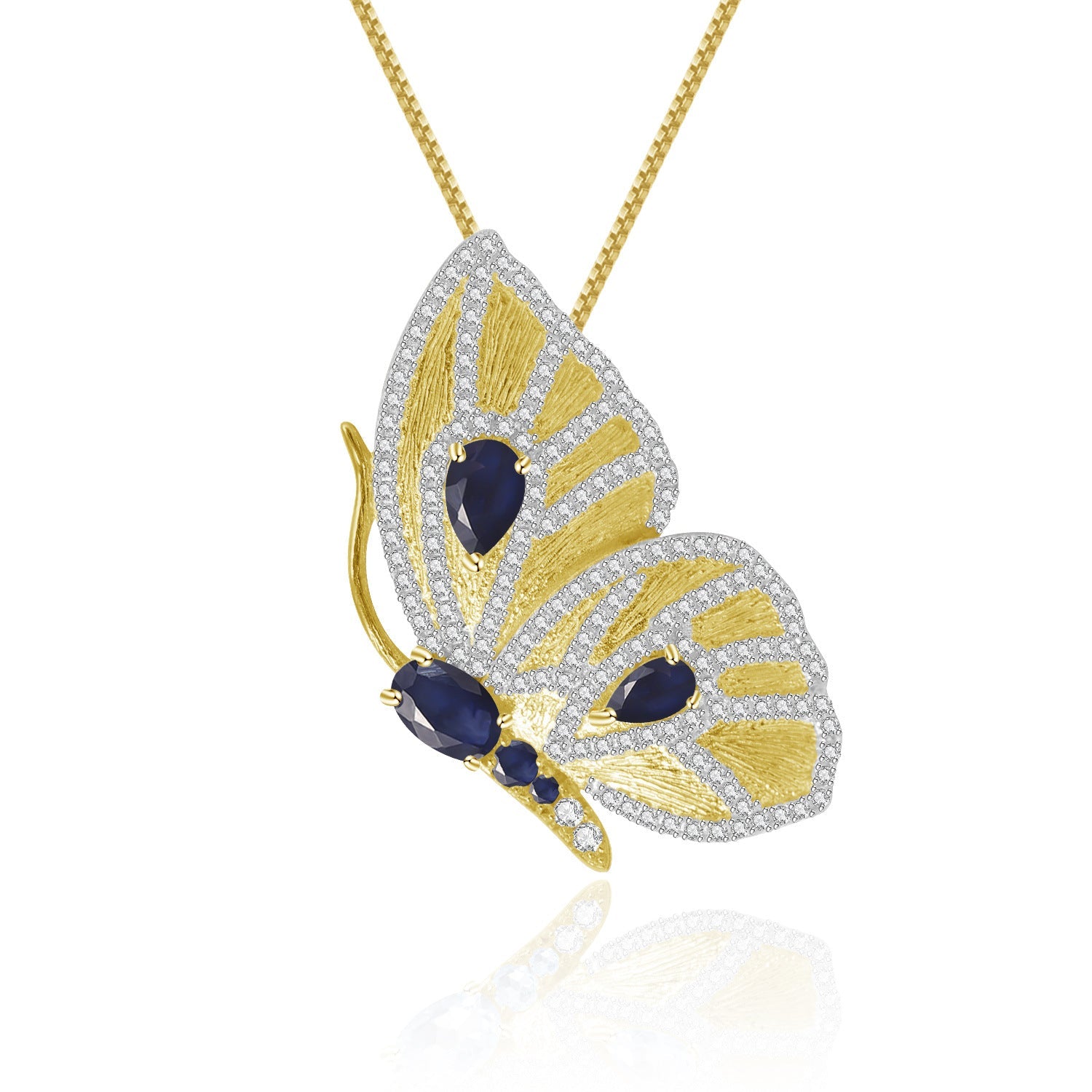 Brooch Pendant Dual-use Inlaid Natural Gemstone Flying Butterfly Pendant Silver Necklace for Women