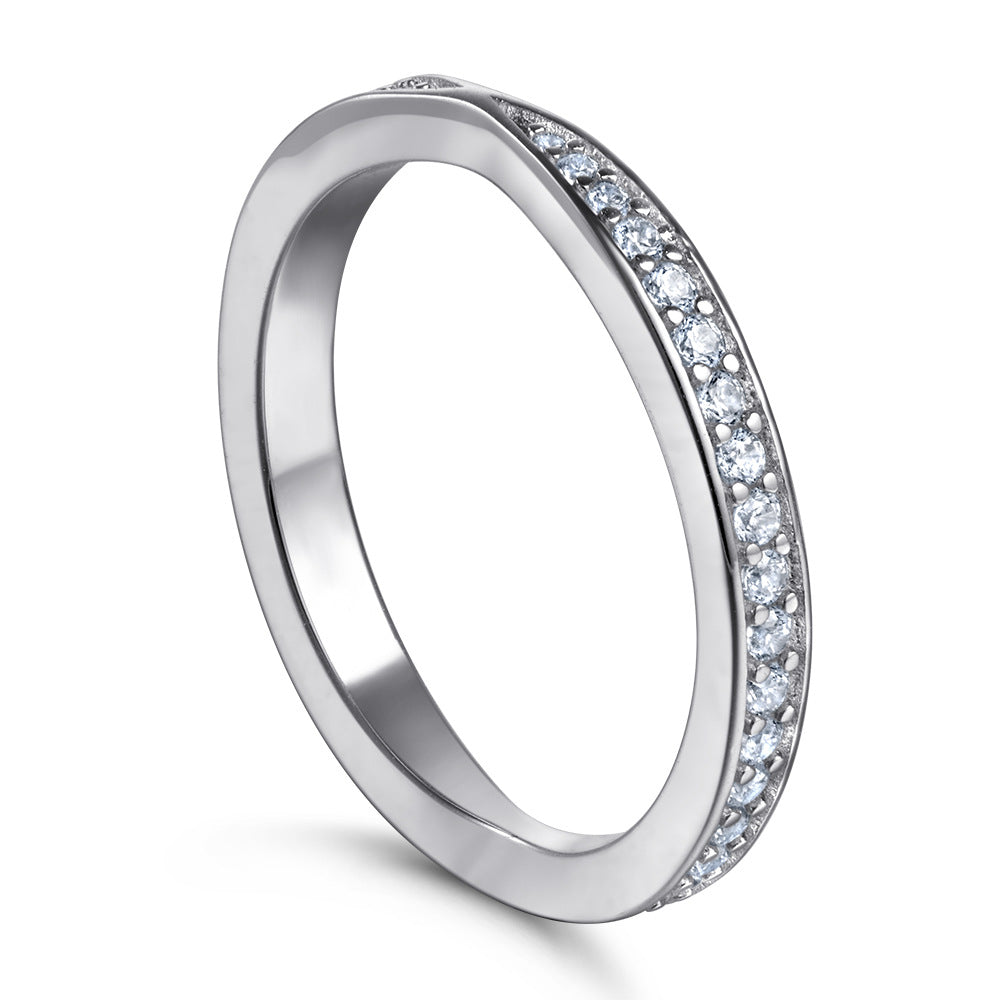 Round Zircon Cross Design Eternity Silver Ring