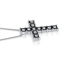 1.0 Carat Princess Cut Black Moissanite Cross Silver Necklace