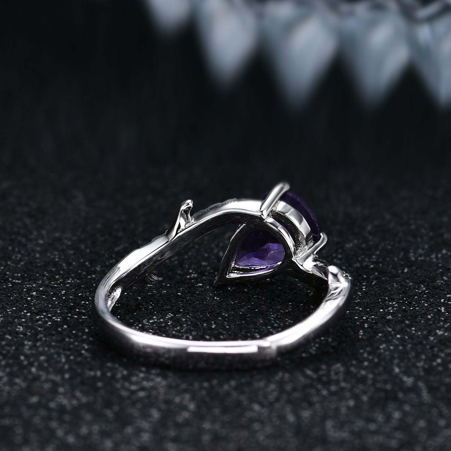 Thorn Bud Design Pear Shape Natural Gemstone Opening Silver Ring