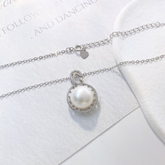 Natural Freshwater Pearl Circle Pendant Silver Necklace for Women