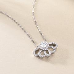 Round Zircon Hollow Fan Pendant Sterling Silver Necklace