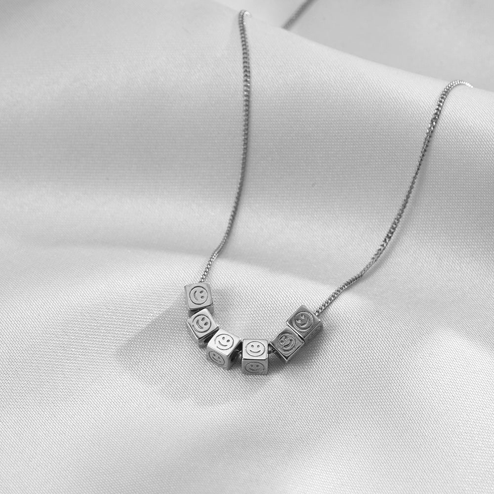 (Two Colours) Little Squares with Smile Face Pendants Collarbone Necklace for Women