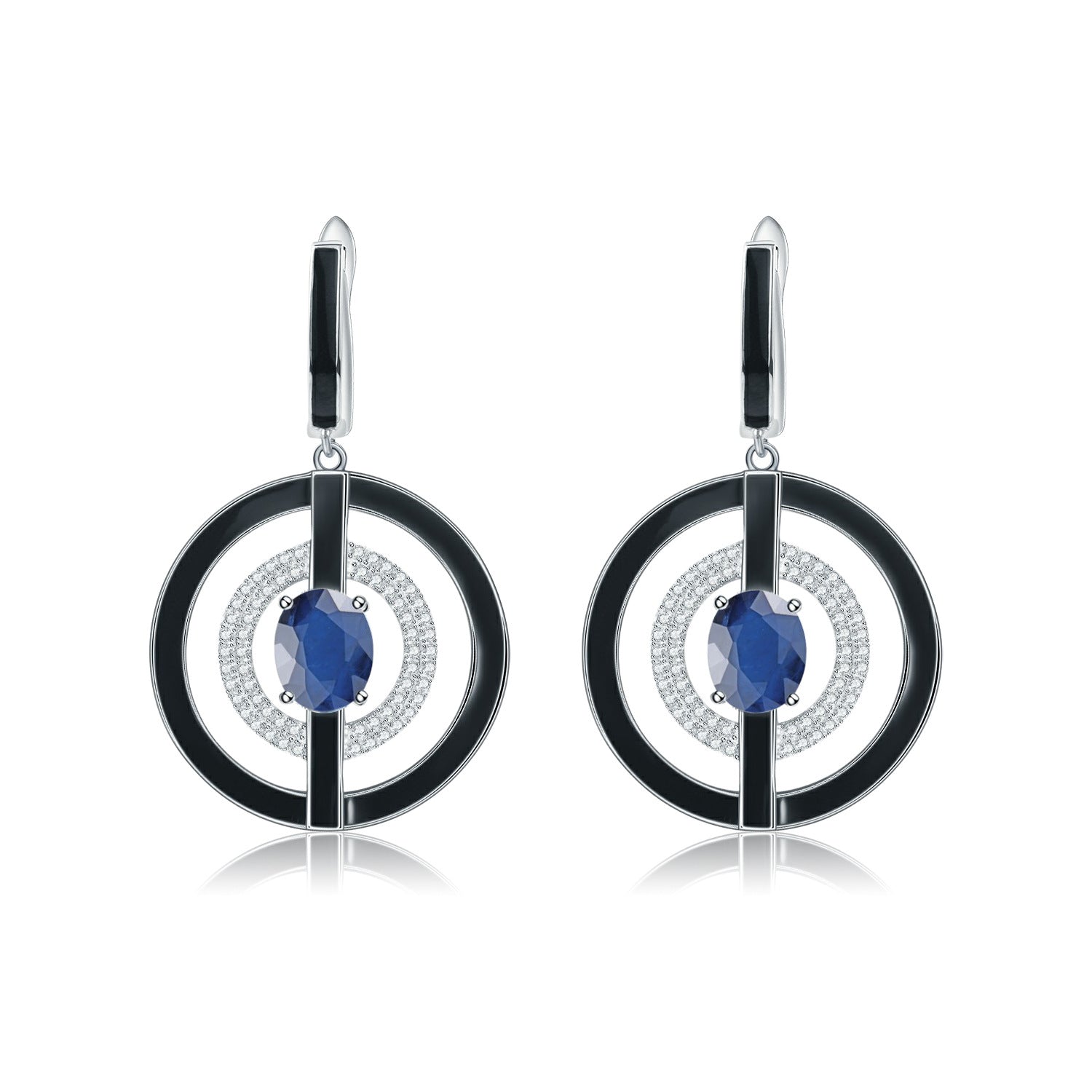 Natural Topaz Enamel Ring Design Silver Drop Earrings for Women