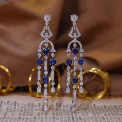 Tassels Lab-Created Sapphires Silver Drop Earrings