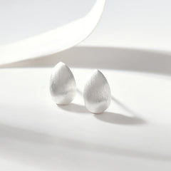 Brushed Water Drop Silver Stud Earrings for Women