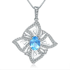 Light Luxury Niche Style Inlaid Natural Colourful Gemstone Petals Design Pendant Sterling Silver Necklace for Women