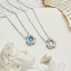 Rose with Round Zircon Pendant Silver Necklace for Women