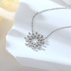 Round Zircon Sun Pendant Silver Necklace for Women