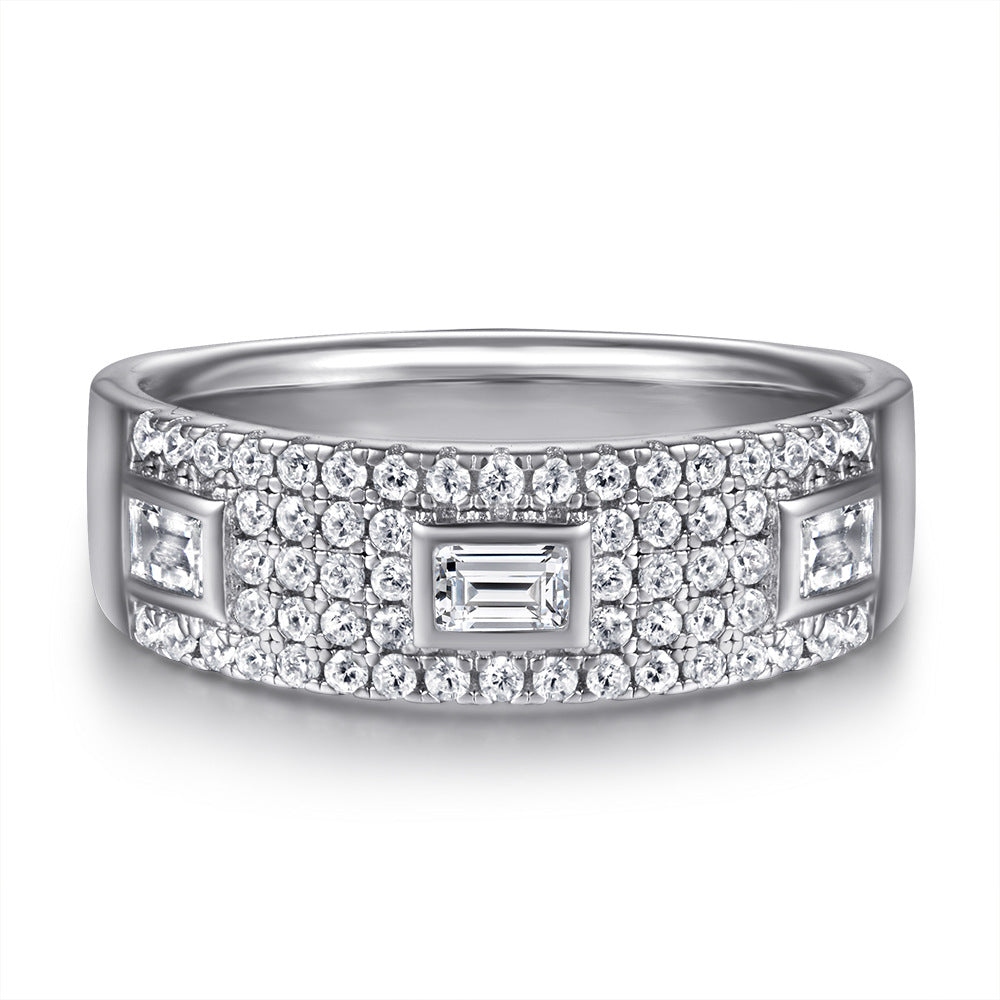 Wide Style with Zircon Silver Ring