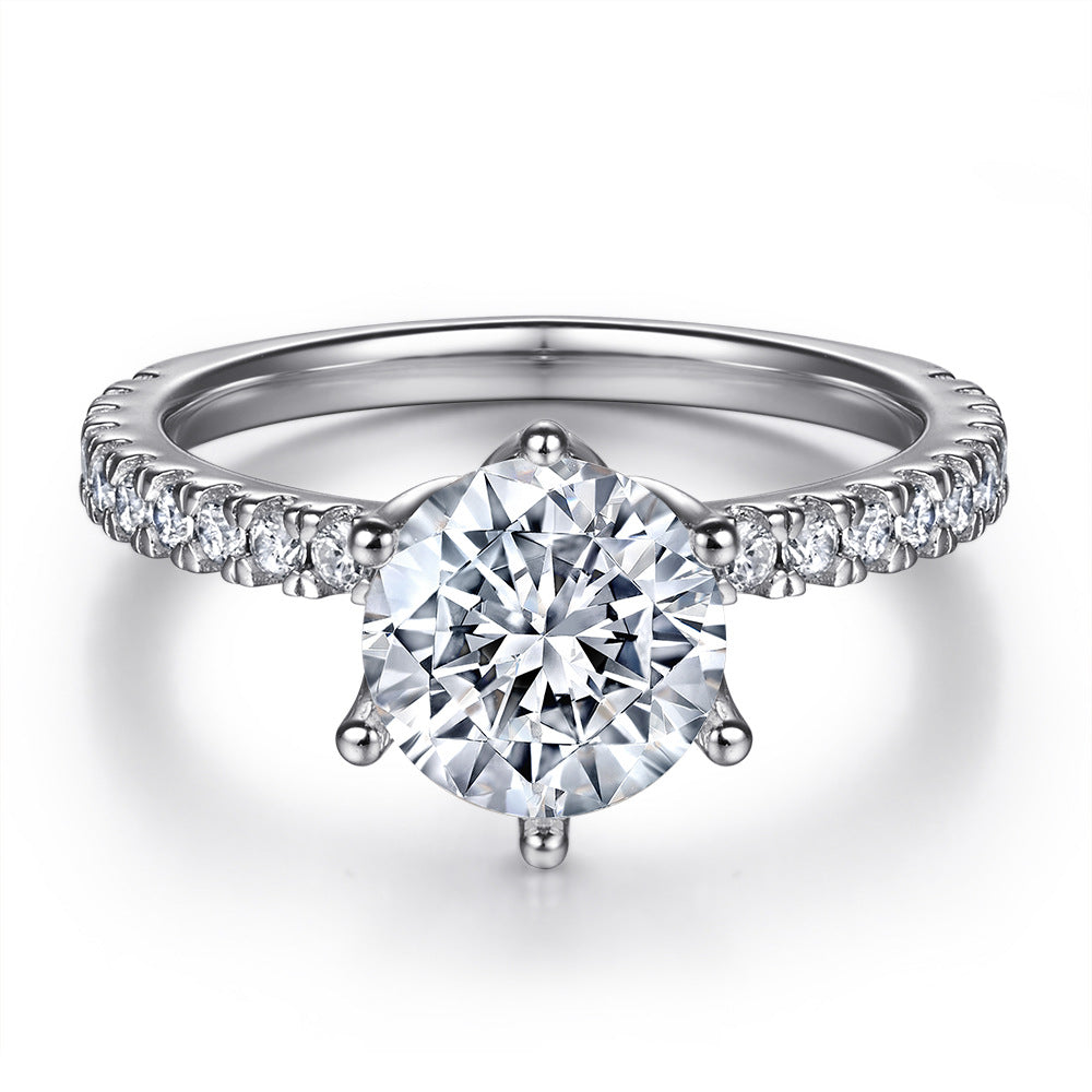 (2.0CT) Six Prongs Round Zircon Solitaire Silver Ring for Women