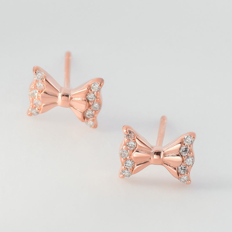 Bow Tie with Zircon Silver Earrings for Women