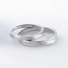 X Cross Stripe Brushed Silver Couple Ring