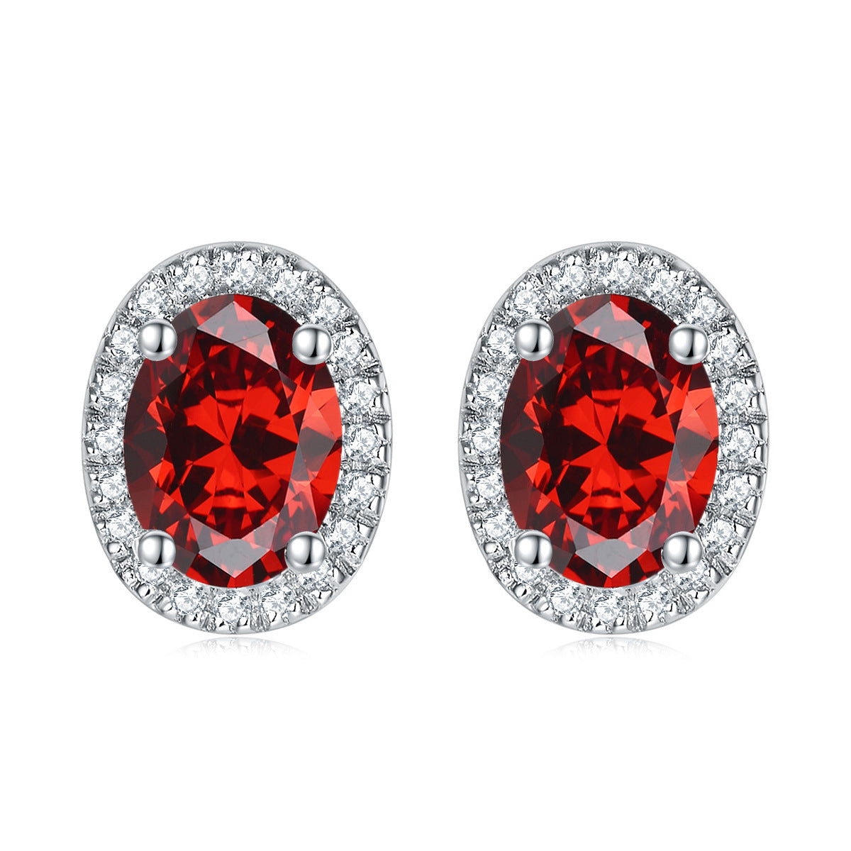 Oval Zircon Soleste Halo Silver Studs Earrings for Women