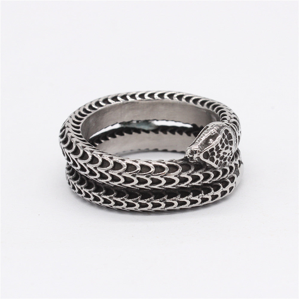 Vintage Fish Scale Snake Titanium Steel Ring for Men