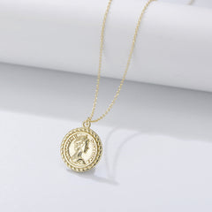 Vintage Portrait Embossed Pendant Sterling Silver Necklace for Women