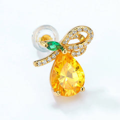 Pear Shape Yellow Crystal Fruit Pear Sterling Silver Stud Earrings