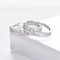 Wheat Ears Leaf Sandblasted Texture Silver Couple Ring