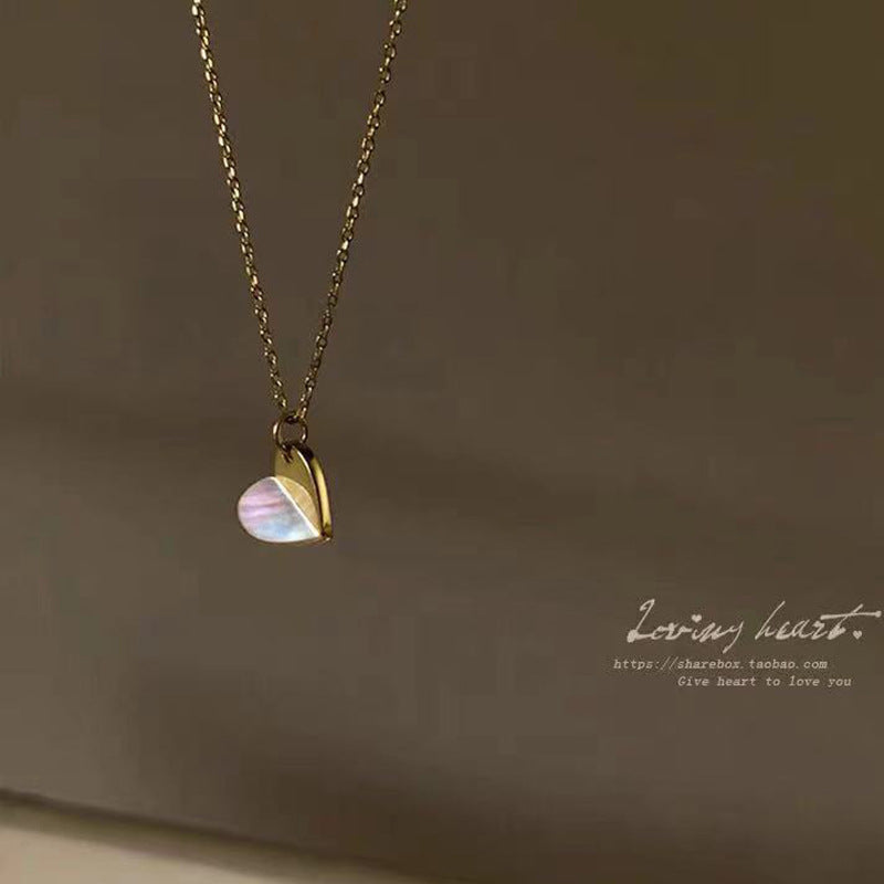 Gold Colour Heart Shape Solitaire Pendants Collarbone Necklace for Women