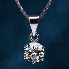 Six Prongs AAA Round Zircon Pendant Silver Necklace for Women