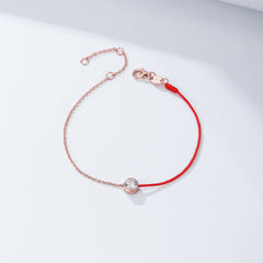 Round Zircon Splice Colourful Rope Silver Bracelet  for Women