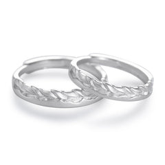Wheat Ears Leaf Sandblasted Texture Silver Couple Ring