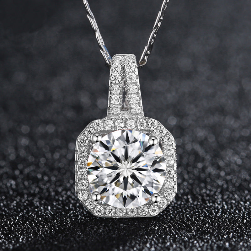 (Pendant Only) Square with Zircon Soleste Halo Silver Pendant for Women