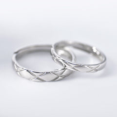 Rhombus Texture Silver Couple Ring