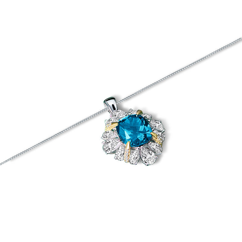 Petals Halo Square Blue Zircon Necklace