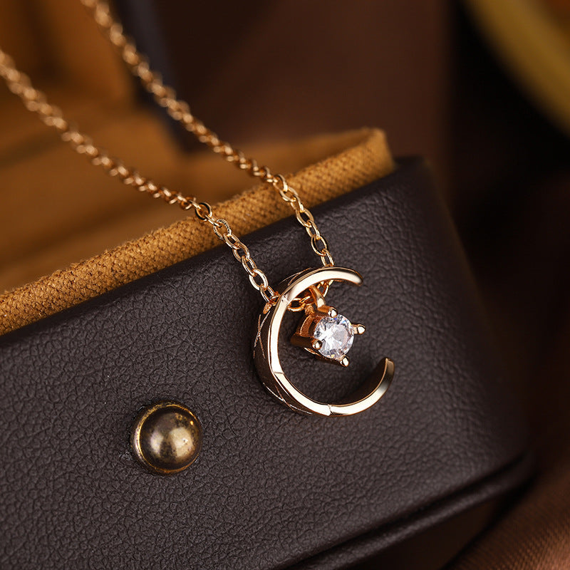 C-shape with Round Zircon Pendant Silver Necklace for Women