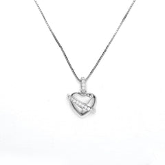 (Two Colours) White Zircon Heart Shape Solitaire Pendants 925 Silver Collarbone Necklace for Women