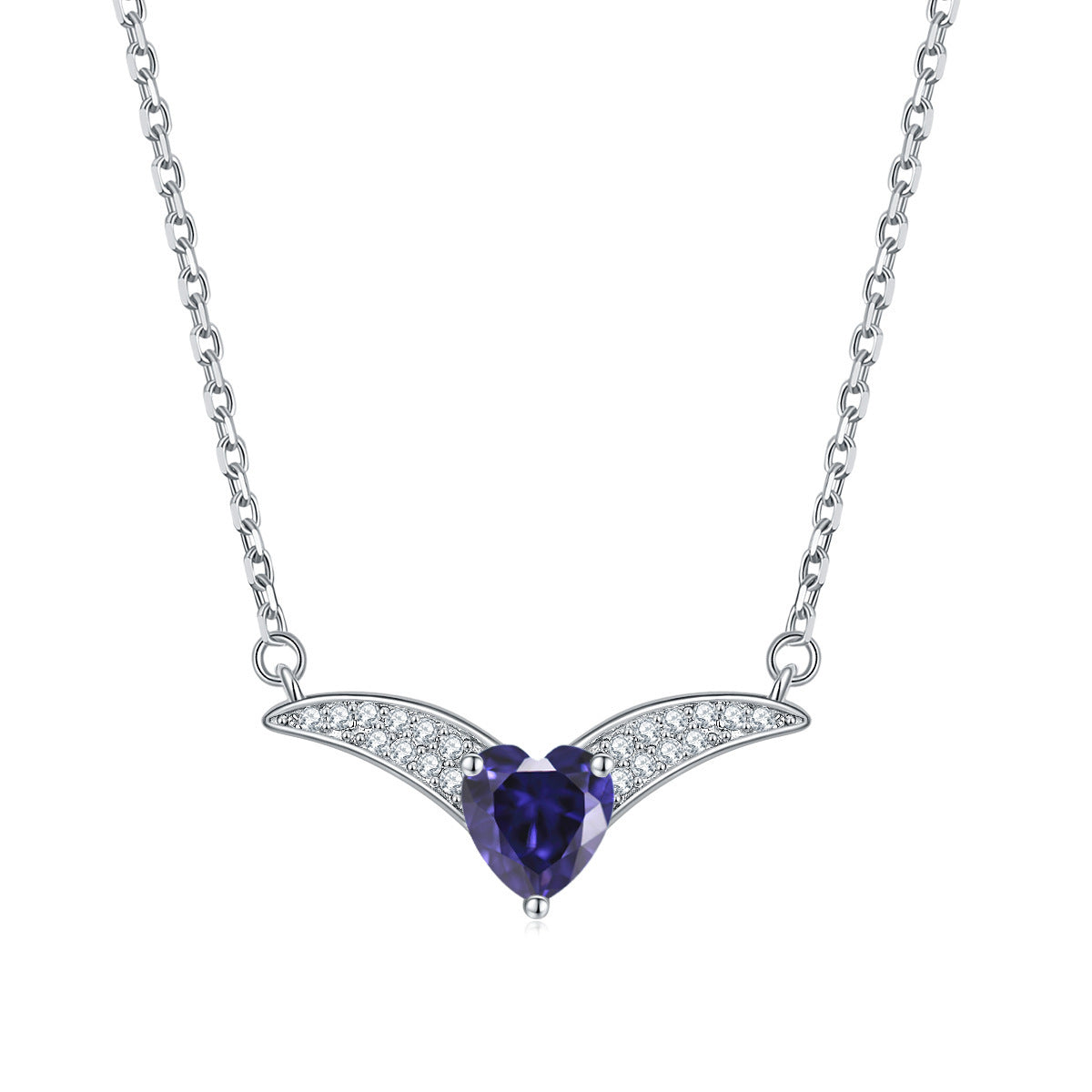 Heart Zircon V-shaped Pendant Silver Necklace for Women