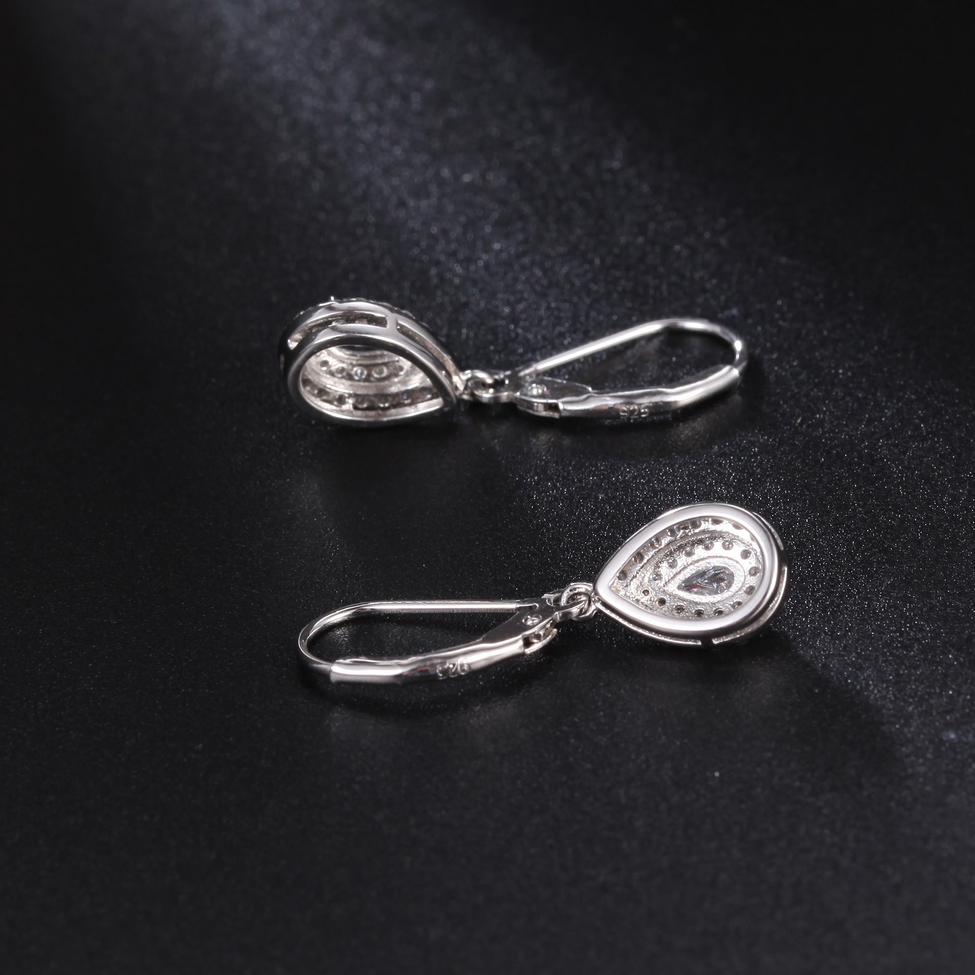 Luxury Double Soleste Halo Pear Shape Natural Gemstone Silver Drop Earrings