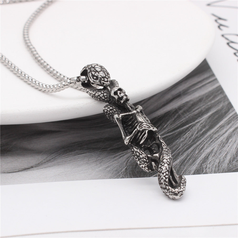 Halloween Snake Skeleton Titanium Steel Pendant for Men