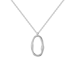 Irregular Hollow Oval Pendant Sterling Silver Necklace