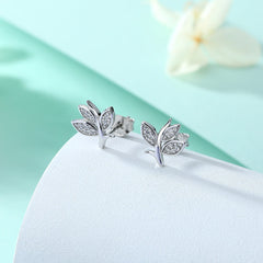 Zircon Leaf Silver Studs Earrings for Women