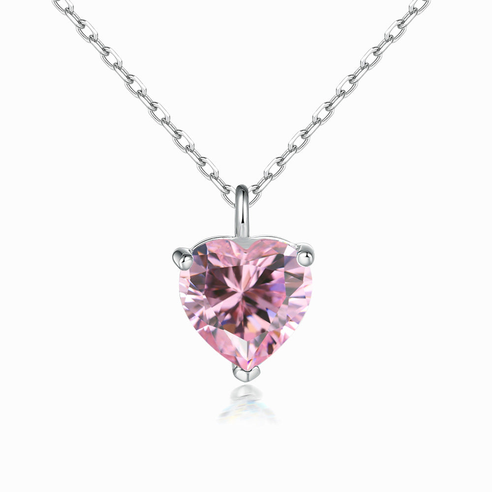 Heart Zircon Pendant Silver Necklace for Women