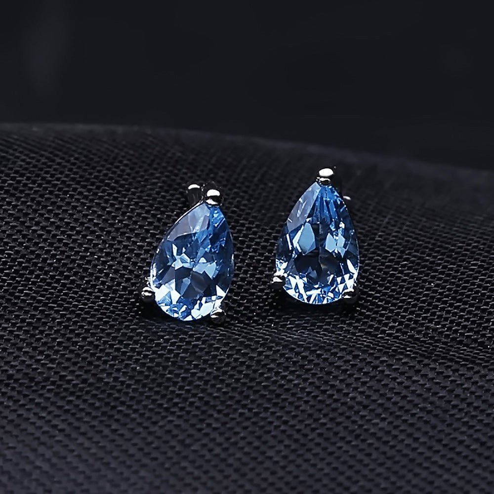 Solitaire Pear Shape Natural Gemstone Silver Stud Earrings