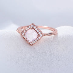 Pink Crystal Square Soleste Halo Sterling Silver Ring