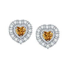 Halo Heart Shape Natural Yellow Crystal Studs