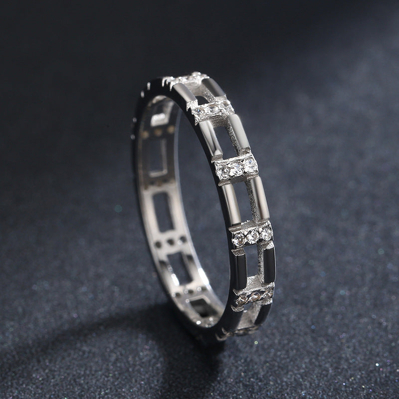 Japan and South Korea Simple S925 Sterling Silver Micro-inlaid Ins Popular Ring Female Personality Overlapping Ring Tail Ring Jewelry