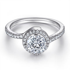 Round Zircon Soleste Halo Embrace Silver Ring