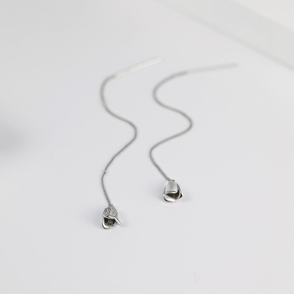 Zircon Flower Tassels Ear Line Silver Drop Earrings for Women