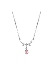 Teardrop Moonstone Pendant with Zircon Silver Necklace Women