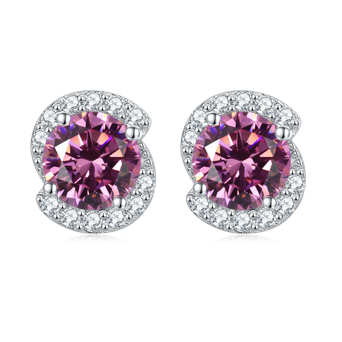 Rotate Shape with Round Zircon Silver Studs Earrings for Women